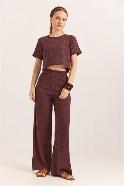 Bürümcük Kumaş İkili Crop Takım  Bordo