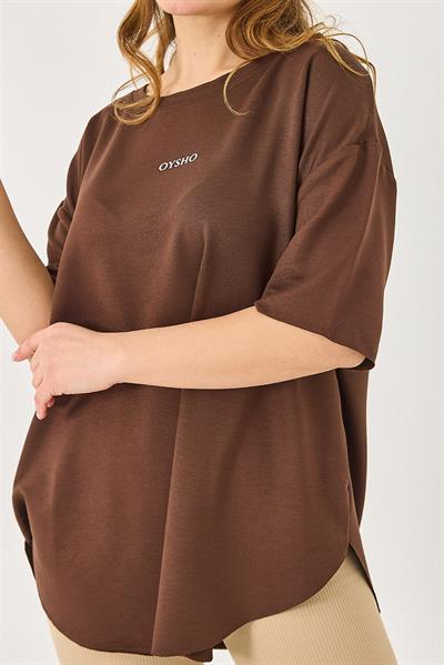 Bisiklet Yaka  Oysho Basic Tshirt Kahverengi