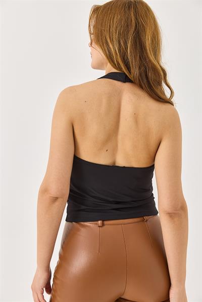 Dalgıç Kumaş Çift Fermuar Detaylı Askılı Bluz