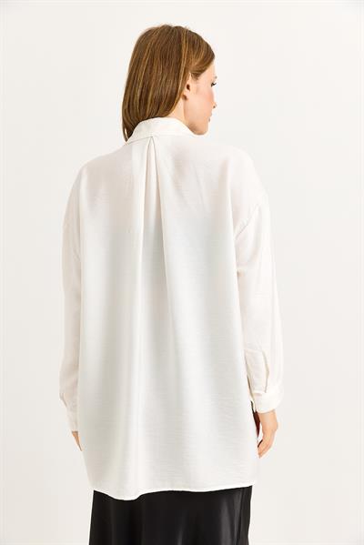 Uzun Kollu Cep Detaylı Basic Gömlek Beyaz
