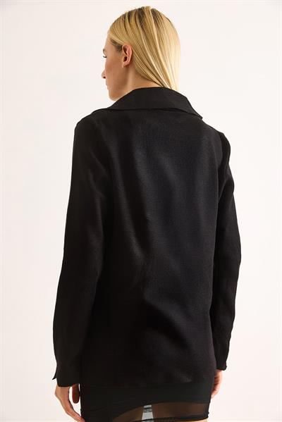 Blazer Triko Şık Düğmeli Ceket Siyah