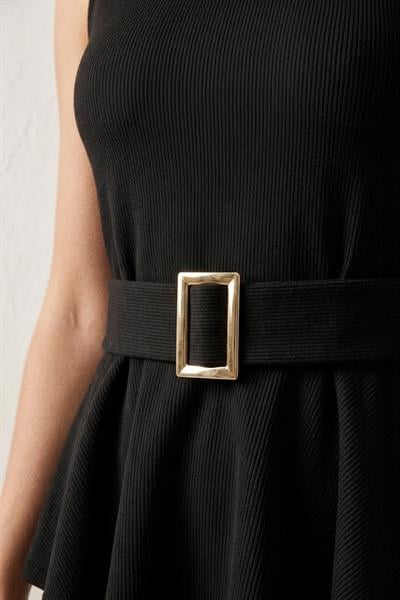 Kadın Toka Detaylı Kaşkorse Bisiklet Yaka Bluz Siyah