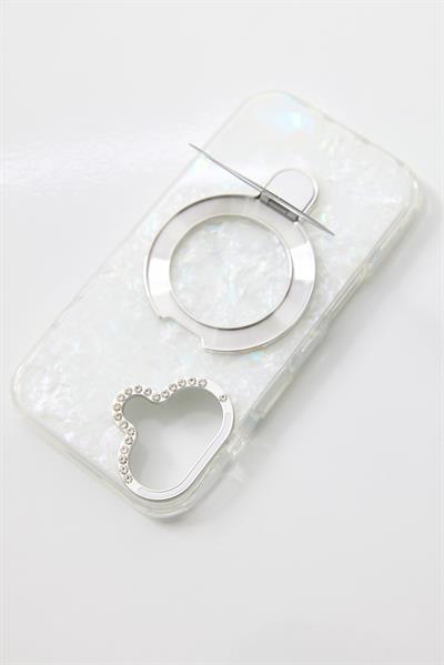 İphone 17 Uyumlu Magsafe Dönebilen Halkalı Kılıf Beyaz