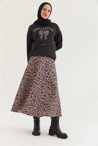 Leoparlı Etekli Scuba İkili Takım Siyah