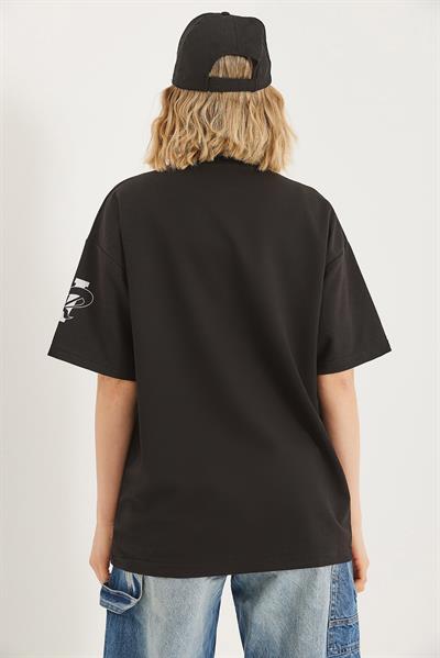 Bisiklet Yaka Baskılı Tshirt Siyah