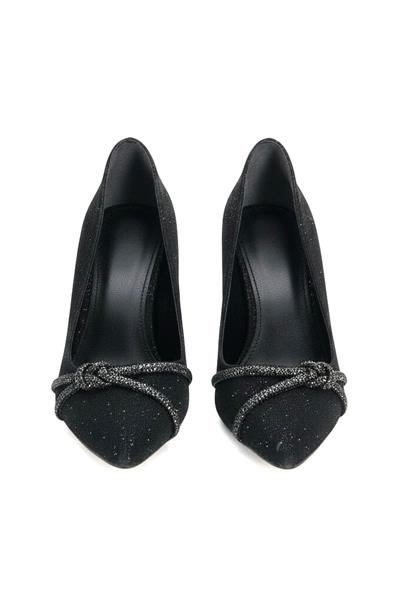 Kadın Simli Parlak Stiletto Ayakkabı Siyah