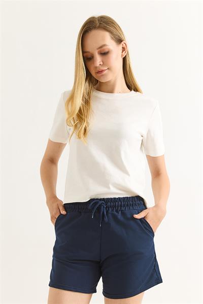Beli Lastikli Fit Kadın Şort Lacivert