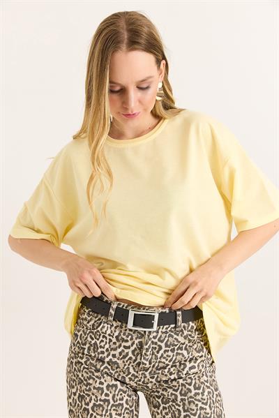 Oversize Yumuşak Dokulu Salaş T-Shirt Sarı