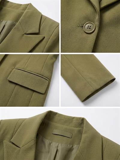 Kadın Kruvaze Yaka Tek Düğmeli  Blazer Ceket Haki