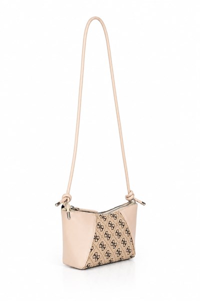 Kadın İnce Askılı Monogram Desenli Minimal Çanta Krem