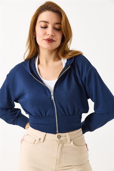 Kapişonlu Fermuarlı Modal Sweat Hırka Lacivert