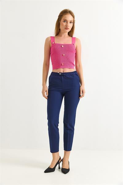 Beli Lastikli Kısa Paça Double Krep Pantolon Lacivert
