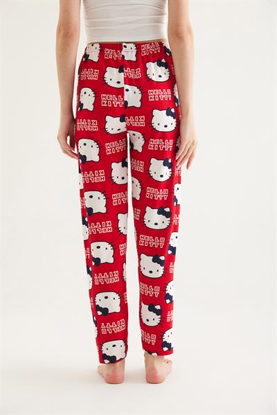  Beli Lastikli Kadın Pijama Altı Kırmızı