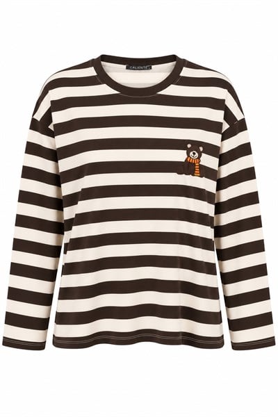 Kadın Ayıcık Baskılı Bisiklet Yaka Oversize Sweatshirt Kahverengi