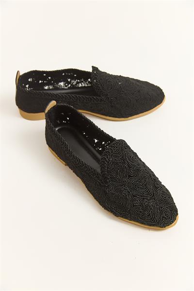 Örgü Model Kadın Babet Ayakkabı Siyah