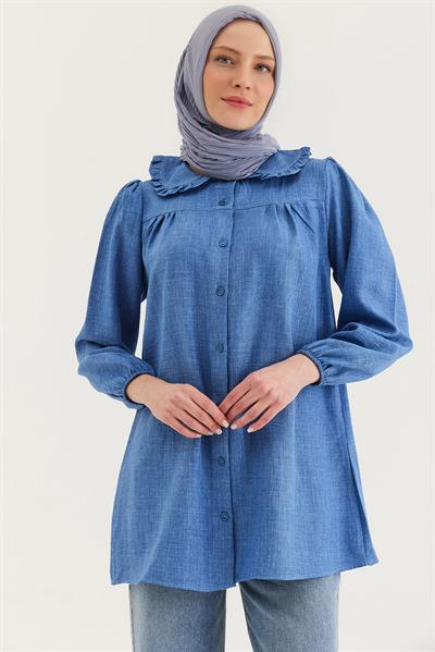Bebe Yaka Gömlek Tunik Mavi