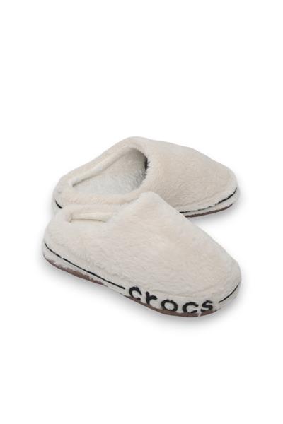 Kadın  İçi Yünlü Önü Kapalı Ekru Ev Terliği