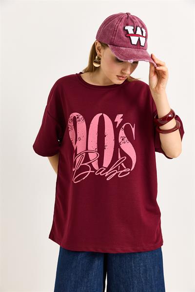 Bisiklet Yaka Kısa Kollu Tshirt Bordo