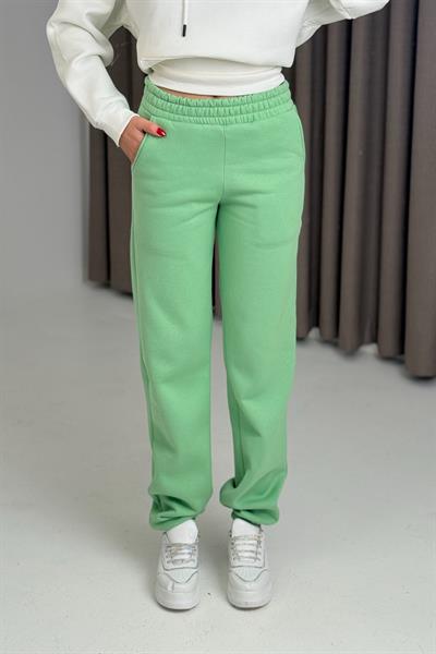 Üç İplik Şardonlu Kadın Eşofman Altı Su Yeşili