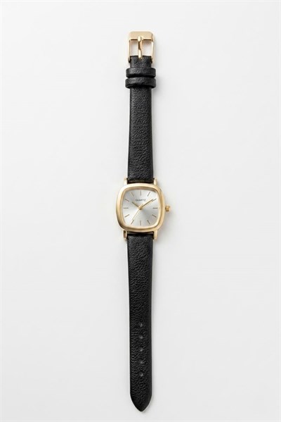 Siyah Retro Deri Kordonlu  Kare Minimal Kol Saati