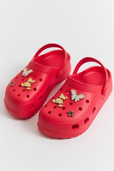 Aksesuarlı Yüksek Taban Kadın Terlik Kırmızı