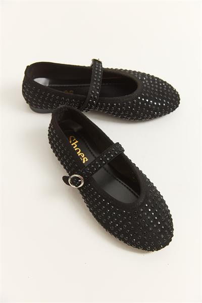 Tek Bant Taş Detaylı Kadın Babet Siyah