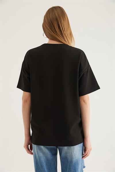 Bisiklet Yaka  Kısa Kol Basic Tshirt Siyah