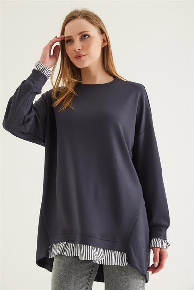 Gömlek Garnili Modal Tunik Füme