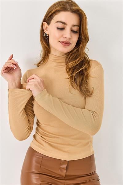 Boğazlı Kaşmir Transparan Uzun Kollu Bluz Vizon