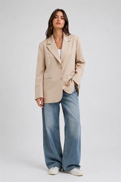 Kadın Blazer Ceket Oversize Astarlı ve Vatkalı Krem