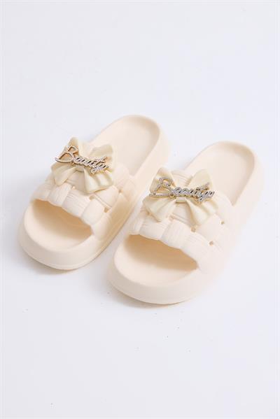 Kalın Tabanlı Bahçe Plaj  Havuz Terliği Krem