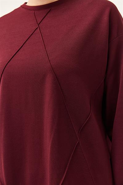 Kadın Çapraz Çizgili İkili Takım Bordo