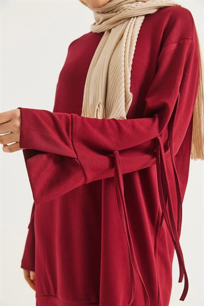 Kolları Bağcık Detaylı Tunik Bordo