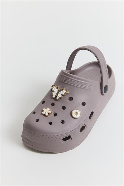 Aksesuarlı Yüksek Taban Kadın Terlik Gri