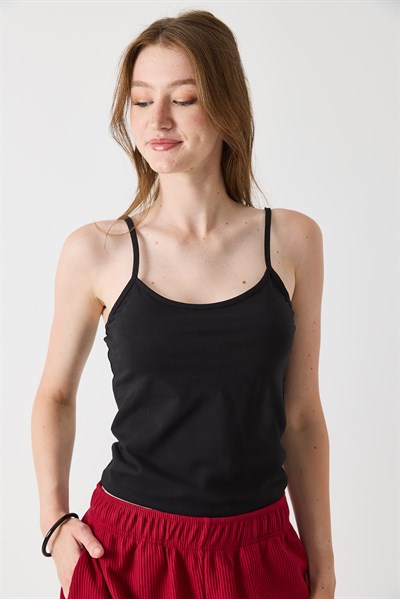 Kadın Askılı Crop Bluz Siyah