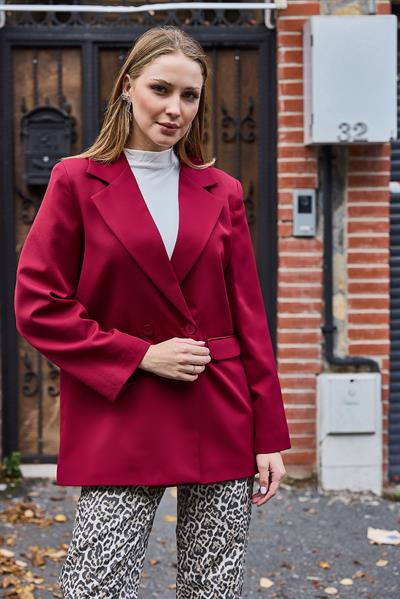 Kadın Oversize Spor ve Şık Tek Düğmeli Ceket Bordo