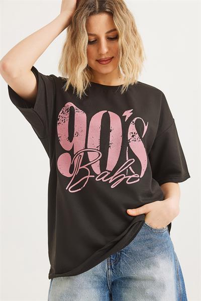 Bisiklet Yaka Kısa Kollu Tshirt Siyah