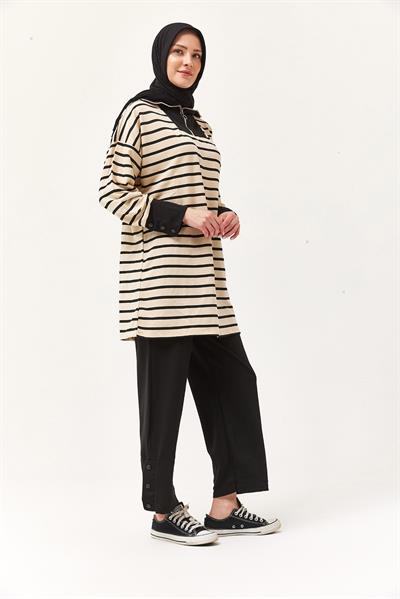 Yaka Fermuarlı Kol Detaylı  İkili Takım Siyah