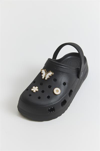 Aksesuarlı Yüksek Taban Kadın Terlik Siyah