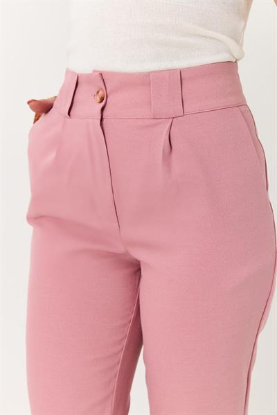 Kadın Havuç Model Yüksek Bel Kalın Kemerli Pantolon Pembe 