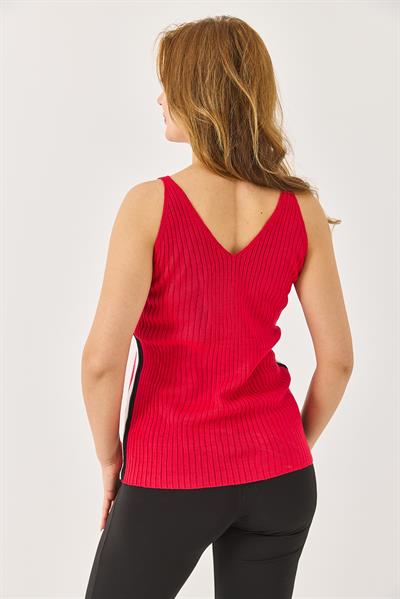 Yanları Şeritli Fitilli Askılı Bluz Kırmızı