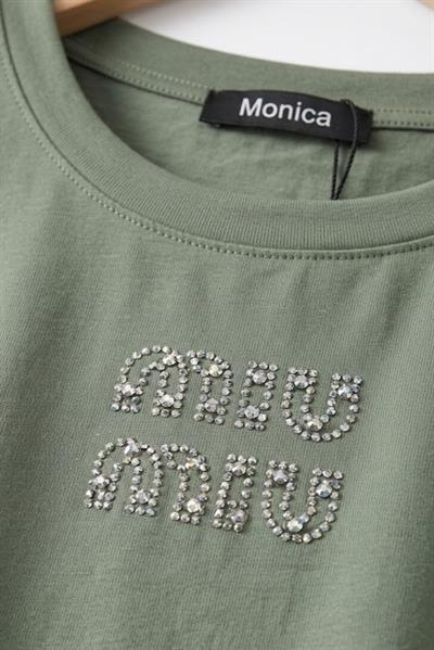 Kadın Bisiklet Yaka Kısa Kollu Crop Bluz Haki