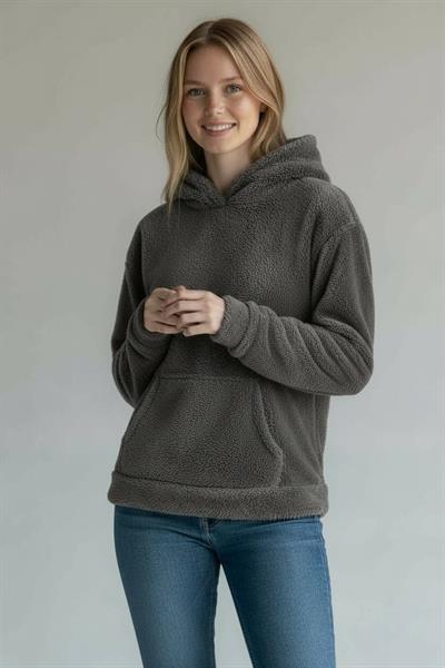 Kadın Kapüşonlu Welsoft Uzun Kollu Antrasit Sweatshirt