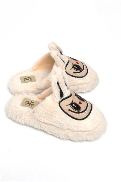 Figürlü Peluş Ev Terliği Krem