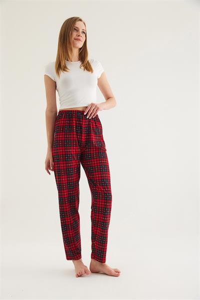  Ekose Desen Kadın Pijama Altı Kırmızı 