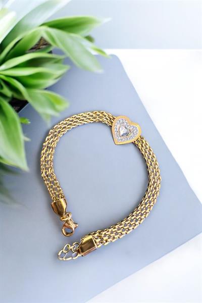 Çelik altın kaplama kalpli bileklik Gold