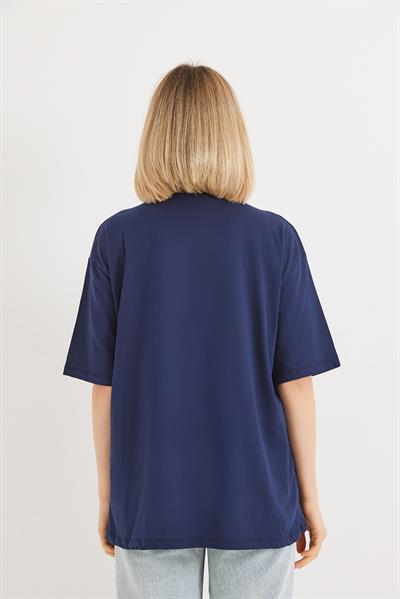 Oversize Bisiklet Yaka Basic Tshirt Lacivert