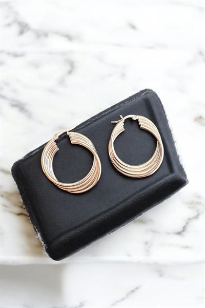 Kıvrımlı Çelik Gümüş Halka Küpe Gold