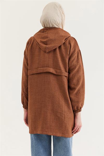 Araboy Kapşonlu Keten Kap Kahverengi