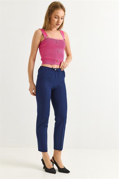 Beli Lastikli Kısa Paça Double Krep Pantolon Lacivert